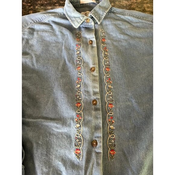 Vintage Carroll Reed Embroidered Denim Shirt Long Sleeve Size 10 100% Cotton - Picture 2 of 8